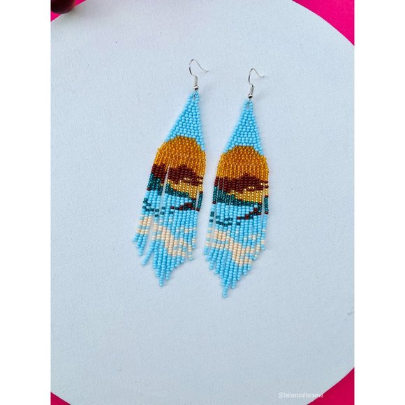 Mexican Earrings Huichol Earrings Long Earrings Hand Beaded Mexican Earrings Hui - Picture 2 of 5